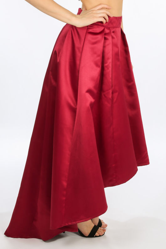 Burgundy Dip Back Satin Maxi Skirt 
